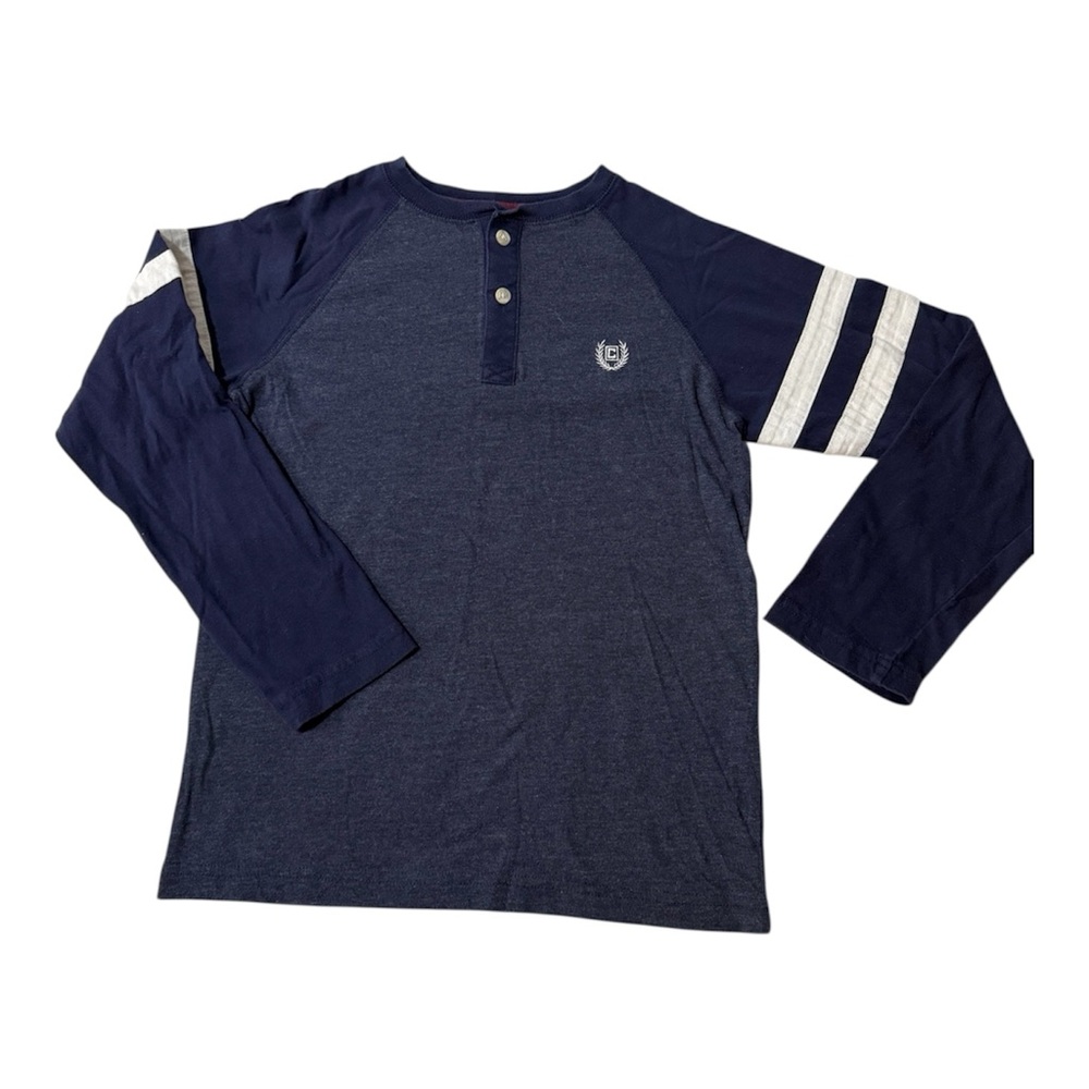 Chaps Boys Henley Shirt Long Sleeve Navy Blue Raglan Tee Size M 10 12
